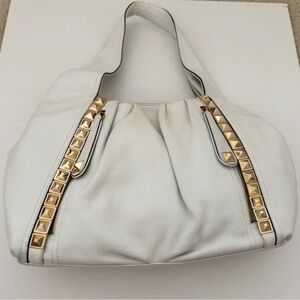 b. makowsky White Hobo Bag with Gold Studs